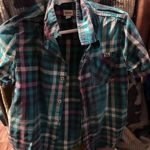 Ruum Kids Plaid Button Down Shirt - Teal and Purple